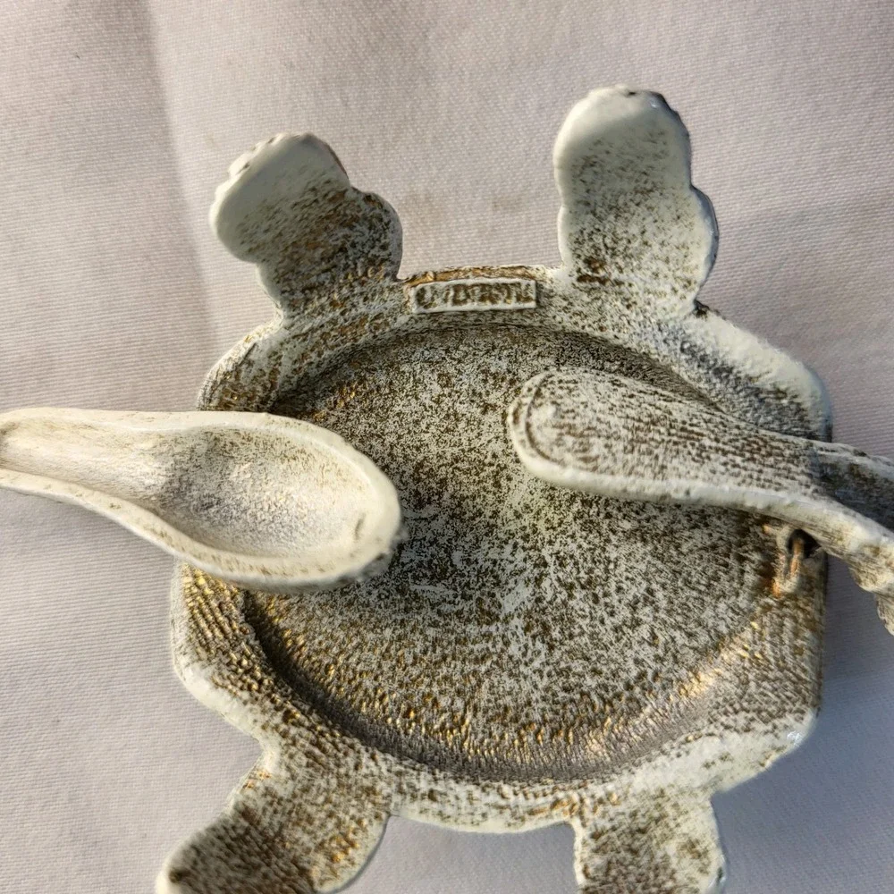 Florenza Articulated Turtle Red Velvet Pin Cushion Vintage White Enamel Metal